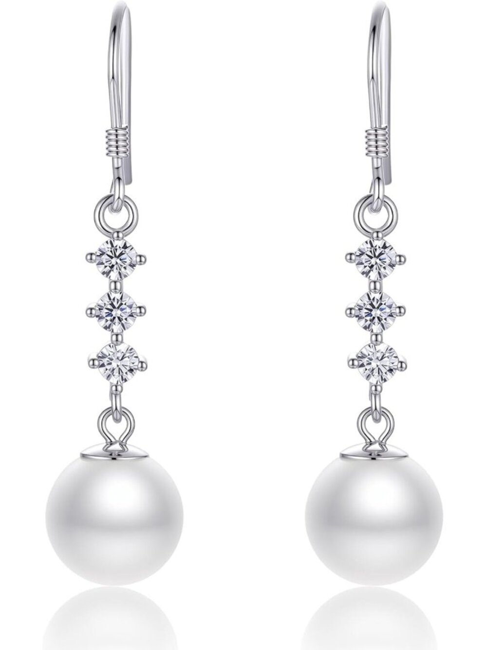 Elegant Freshwater Pearl Drop Earrings, 10mm Sterling Silver Dangle with CZ